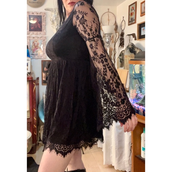 Love Witch Lace Bell Sleeved Mini Dress - Picture 1 of 9